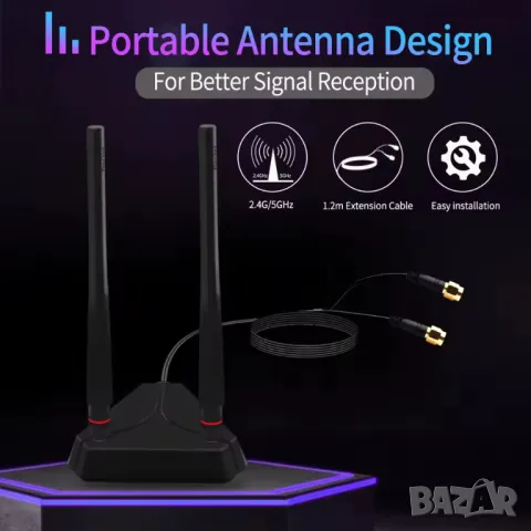 WIFI двубаднова антена 6dBi усилване, снимка 4 - Рутери - 50097599