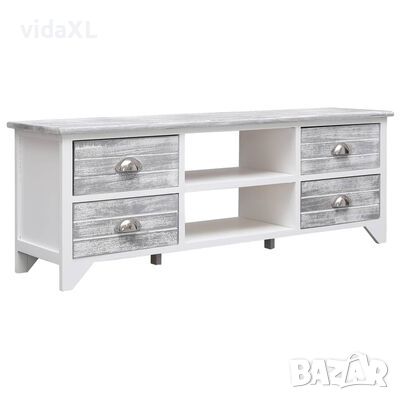 vidaXL ТВ шкаф, бяло и сиво, 108x30x40 cм, дърво от пауловния масив(SKU:338513