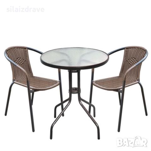 Градински ратанов комплкт с три стола с възглавници и маса, снимка 2 - Градински мебели, декорация  - 46385896