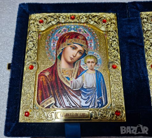 Икони, Диптих, Богородица Казанская и Христос Спасител, снимка 7 - Икони - 45765177