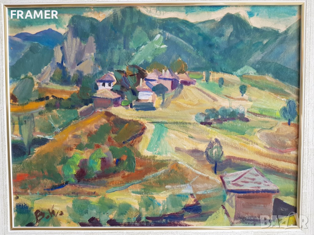 Вера Къдринова 1904 - 1986 Родопски къщи пейзаж маслени бои, снимка 3 - Картини - 44950399