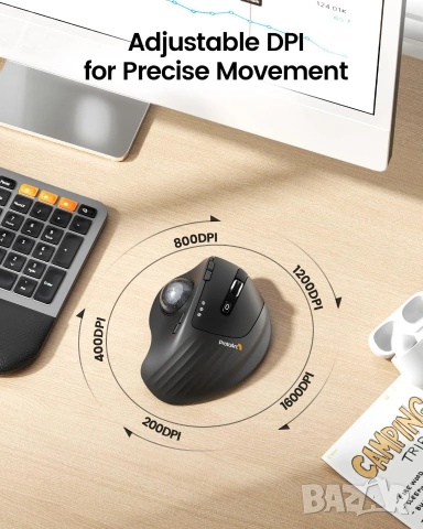 ProtoArc EM01: Ергономична Тракбол Мишка с Регулируем Наклон, снимка 6 - Клавиатури и мишки - 53255844