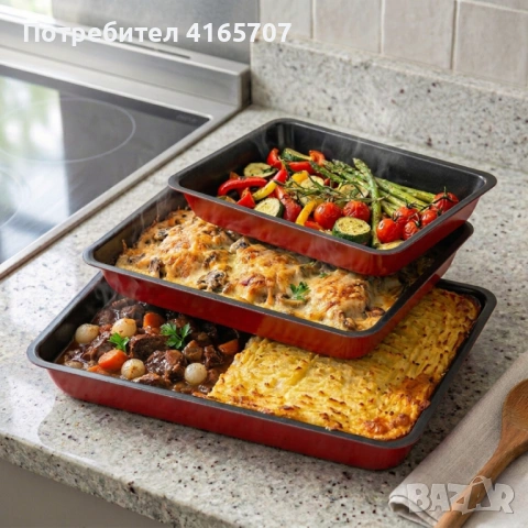 Комплект от 3 незалепващи тави за печене – Перфектни резултати без залепване