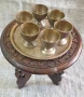 Стара арабска дървена масичка и комплект ръчноковани чаши с поднос, снимка 3
