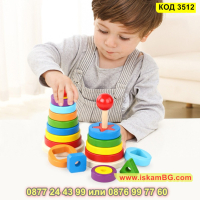 Дървена играчка Монтесори кула с геометрични форми - КОД 3512, снимка 10 - Образователни игри - 45022271