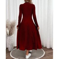Разкроена дълга дамска рокля в цвят бордо, снимка 1 - Рокли - 45438185