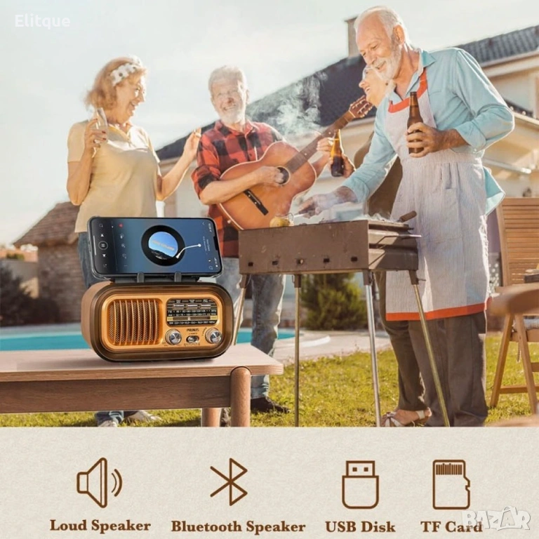 Соларно ретро радио Golon RX-BT628S – Gold с Bluetooth, снимка 1