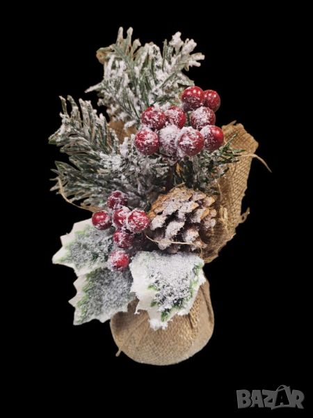 Изкуствен коледен декор с шишарки и борови клонки Modern White Flora в зебло / 25см, снимка 1