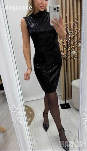 Черна елегантна рокля с паети, снимка 1