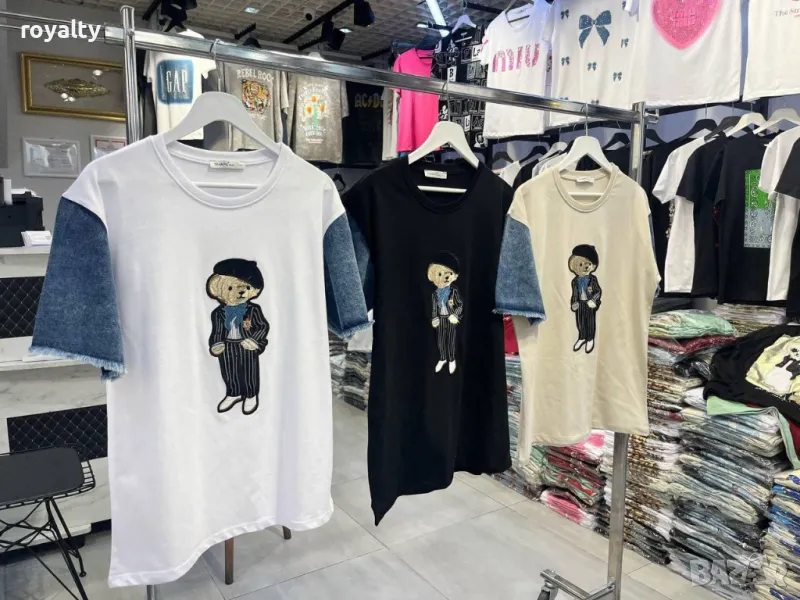 Памучна дамска тениска с ръкав деним , снимка 1