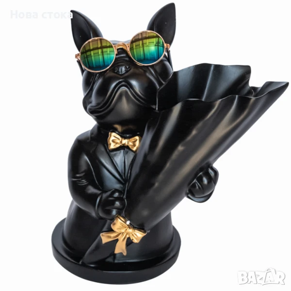 Декоративна фигура на куче с букет , снимка 1