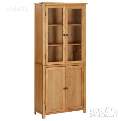 vidaXL Библиотека с 4 врати, 80x35x180 см, дъбов масив и стъкло（SKU:289181, снимка 1