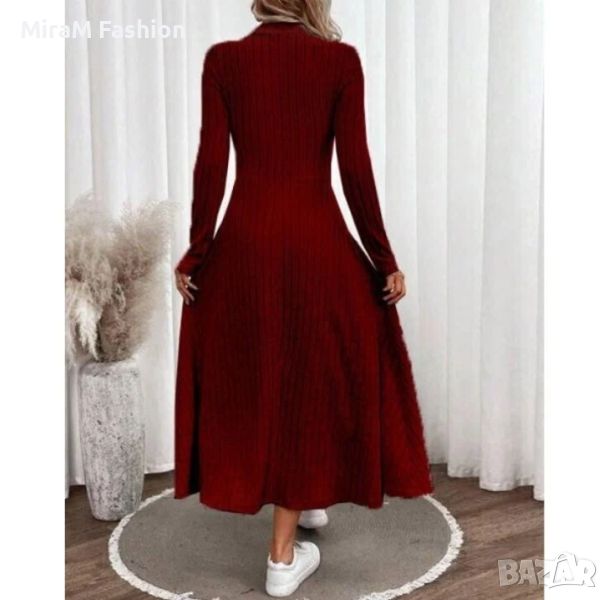 Разкроена дълга дамска рокля в цвят бордо, снимка 1