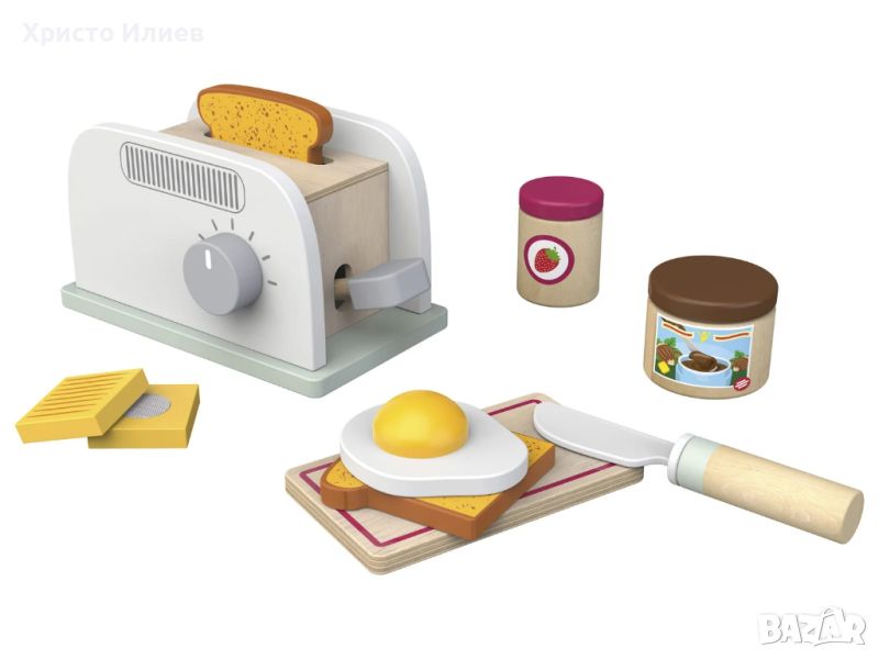 Детски дървен тостер с аксесоари Дървени кухненски играчки, снимка 1