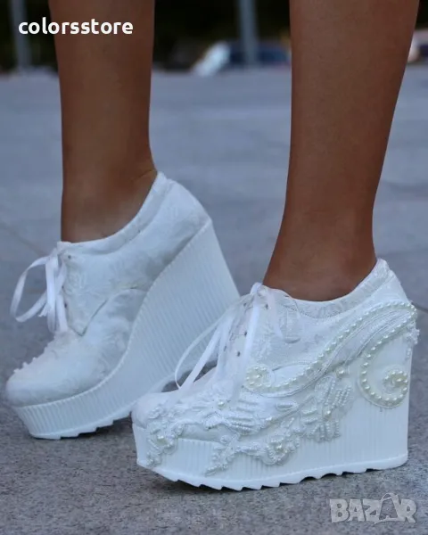 Обувки на платформа - бели - 710-17, снимка 1