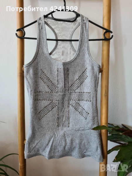 Сив еластичен потник, с изцяло дантелен гръб, снимка 1