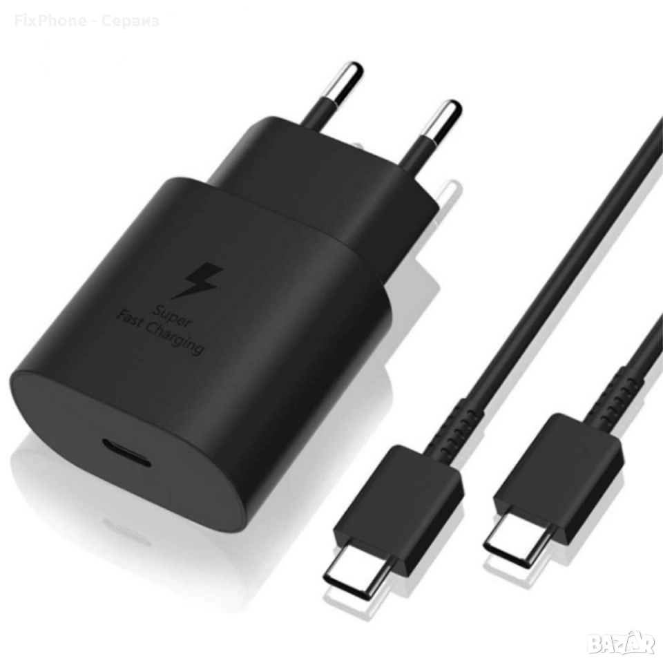 Оригинален комплект Samsung EP-TA800B + DA705BBE, 25W, 3A, 1 x USB-C, с USB-C кабел, в плик, Черно , снимка 1