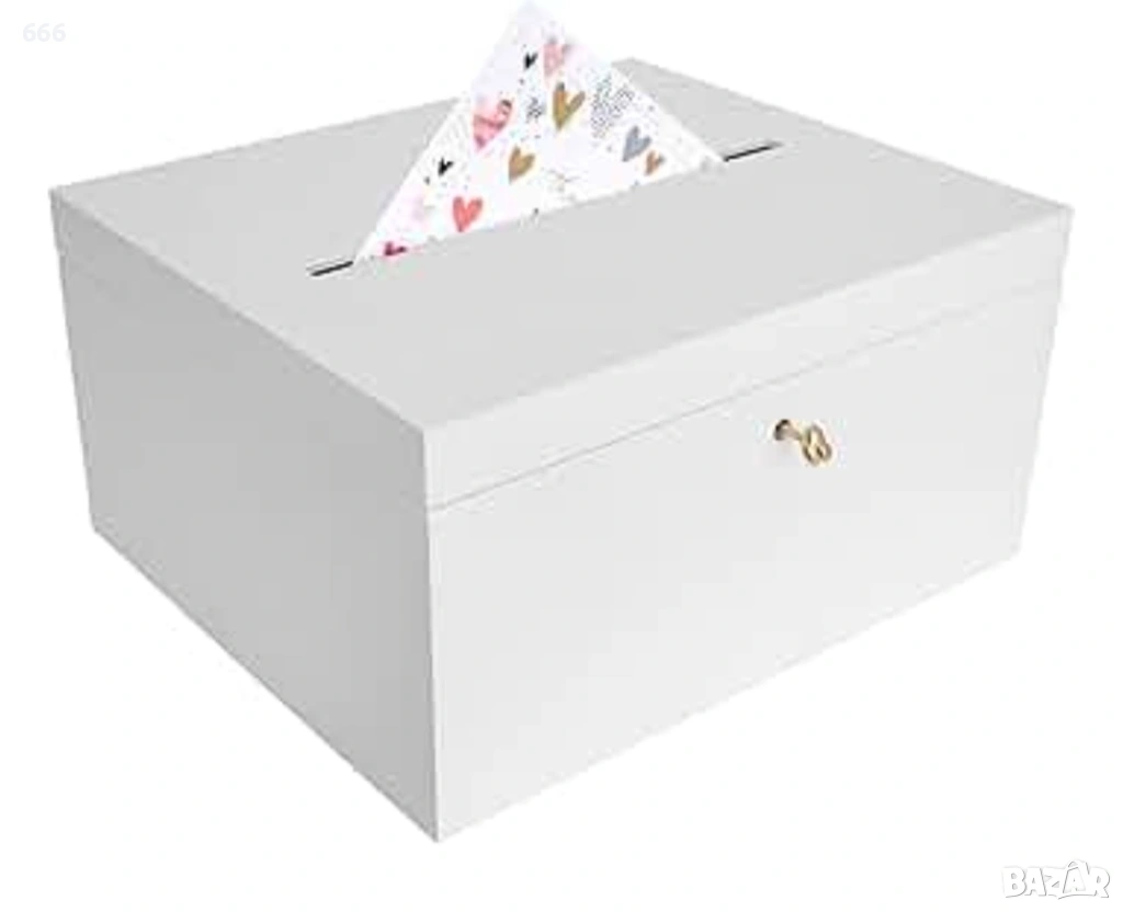 Дървена кутия за парични подаръци с отвор, ключалка и ключ, снимка 1