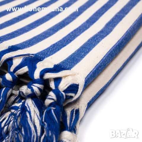 Ленена кърпа за плаж DOKUDU - синьо райе, снимка 3 - Хавлиени кърпи - 45372090