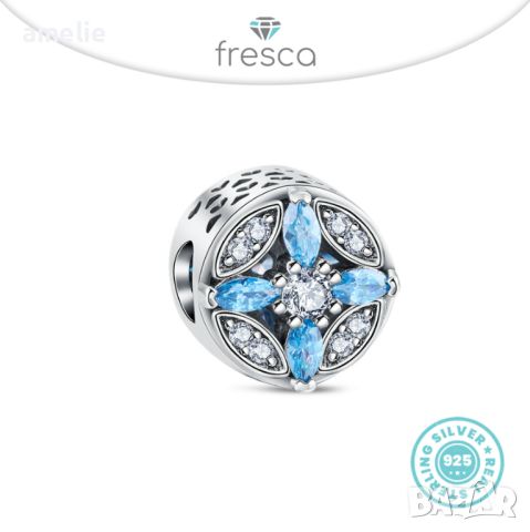 Талисман Fresca по модел тип Пандора сребро проба 925 Pandora Blue stone Fairytale. Колекция Amélie, снимка 1 - Гривни - 41242998