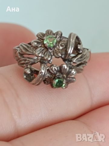 красив сребърен пръстен с два естествени камъка зелени , снимка 4 - Пръстени - 46246347