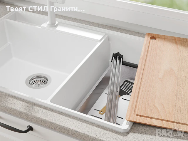 Бяла кухненска гранитна мивка Париж 80 Work&Store 780 x 530 мм, снимка 6 - Мивки - 51286493