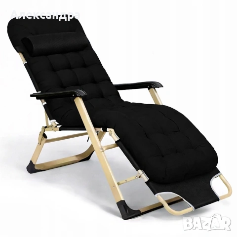 Луксозен градински шезлонг сгъваем, със златиста рамка 3 позиции на регулиране, снимка 6 - Градински мебели, декорация  - 53891791