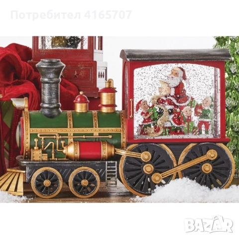 Коледна декоративна композиция „Влакът на Дядо Коледа“ с LED светлина, вода и брокат, снимка 2 - Декорация за дома - 52815670