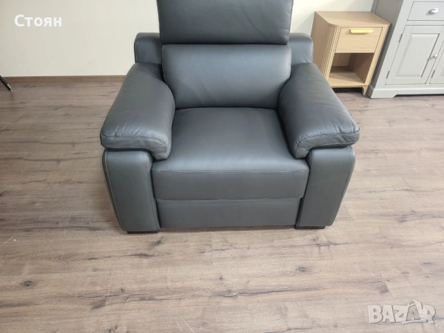 Италиански сив кожен фотьойл Ancona, снимка 5 - Дивани и мека мебел - 53716476