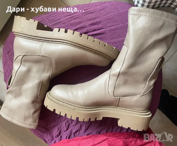 Боти тип чорап, в бежово👢👢38 - умален р-р, снимка 2 - Дамски боти - 49813397