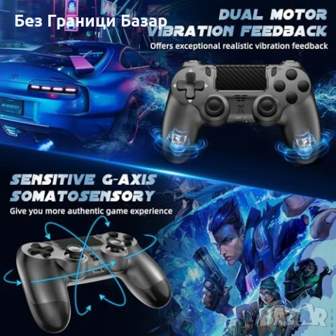 Нов контролер Bluetooth джойстик за PS4 Pro Slim PC с вибрация и жак Геймпад игри, снимка 2 - Аксесоари - 54227011