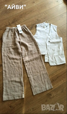 ZARA Дамски панталон от лен, снимка 14 - Панталони - 54003868