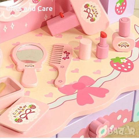 Дървена детска тоалетка със стол и аксесоари, снимка 4 - Играчки за стая - 52455224