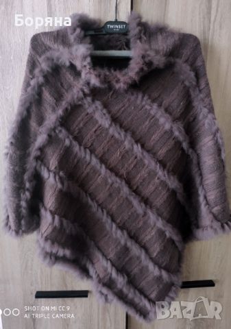 Пончо естествен косъм от заек, снимка 1 - Блузи с дълъг ръкав и пуловери - 45695245