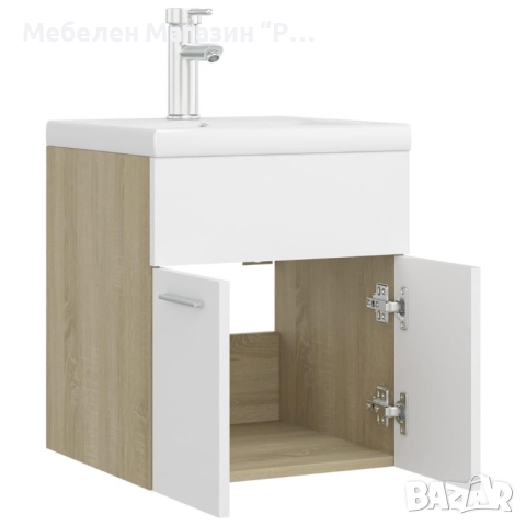 Шкаф за баня с вградена мивка, бяло и дъб сонома, ПДЧ   , снимка 6 - Шкафове - 44959285