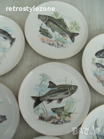 № 7964 стари японски порцеланови чинии - 7 броя   - SAITO JAPAN  - илюстрации - риби  , снимка 5 - Сервизи - 49692250