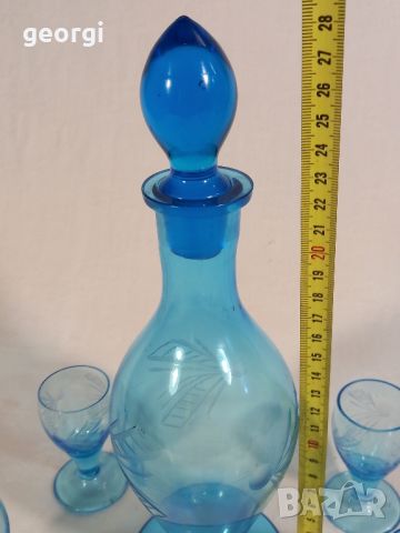 Ретро сервиз за ракия синьо гравирано стъкло , снимка 7 - Сервизи - 45585745