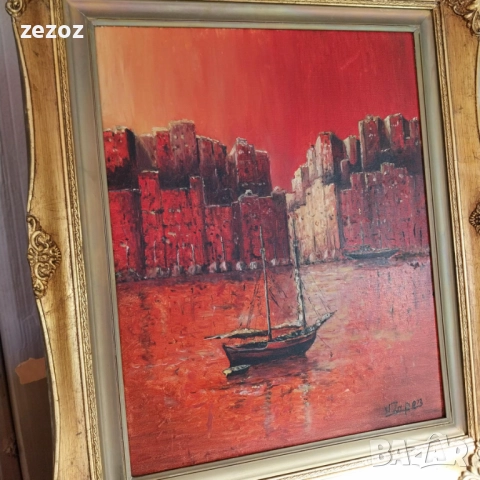 Авторска картина "Червеният град", снимка 9 - Картини - 52164613