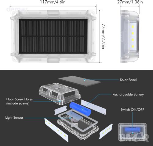 MEIKEE Соларни наземни лампи, 20 LED 6500K и 2700K, IP66, 6 броя, снимка 6 - Соларни лампи - 45117869