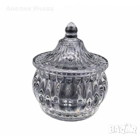 Стъклена захарница с капак, снимка 4 - Други - 51472389