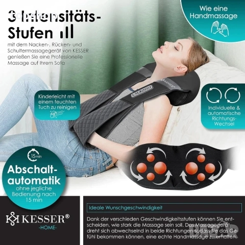 НОВ Шиацу масажор за врат, рамене и гръб с чанта KESSER® Масаж с топлина за Врат, гръб, рамене..., снимка 5 - Масажори - 51637835