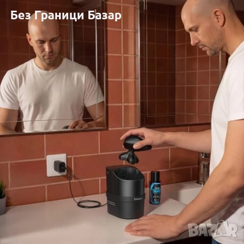 Нова Самобръсначка за плешива глава с LED дисплей и станция мъже бръснене, снимка 9 - Електрически самобръсначки - 54059303