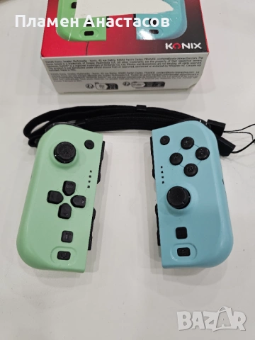 Konix чифт безжични геймпадове за Nintendo Switch / Switch OLED – зелен и син, вибрация, до 8 ч., снимка 7 - Аксесоари - 53643877