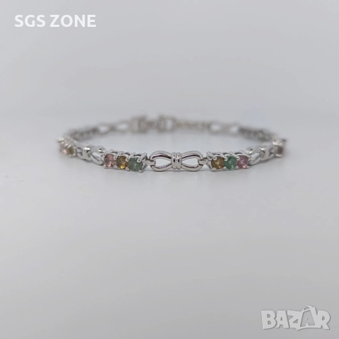 Ръчно изработена сребърна гривна с мулти турмалин, снимка 9 - Гривни - 52580837