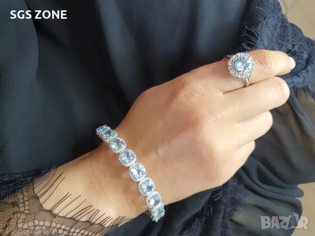 Сребърен Пръстен със Син и Бял Топаз