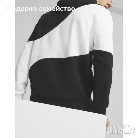 Мъжко спортно горнище PUMA Power Cat Colorblock Hoodie Black/White, снимка 1 - Спортни дрехи, екипи - 46997380