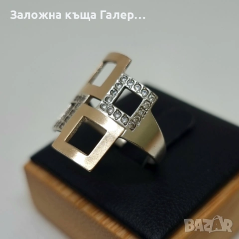 Сребърен пръстен с фианити и позлата – 925 проба, снимка 2 - Пръстени - 54279177