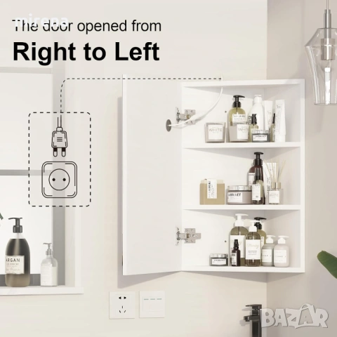 Ъглов шкаф с лед огледало, за баня отваря се отдясно наляво 60*40см, снимка 7 - Шкафове - 53434315
