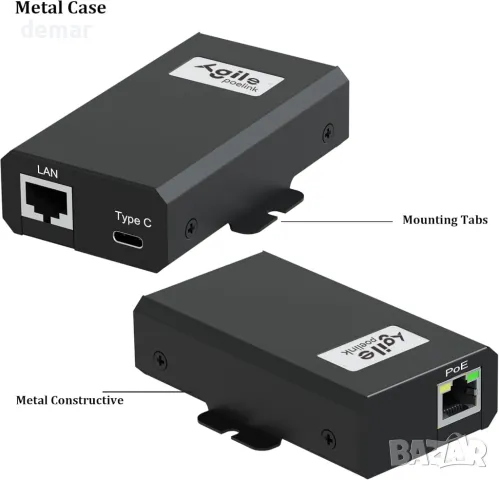 AgilePoElink Gigabit PoE сплитер към USB C, PoE+ конвертор за USB Type-C PD (5V-20V до 27W), снимка 3 - Кабели и адаптери - 47419574