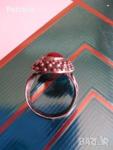 Сребърен пръстен с Яспис, снимка 6 - Пръстени - 51503870